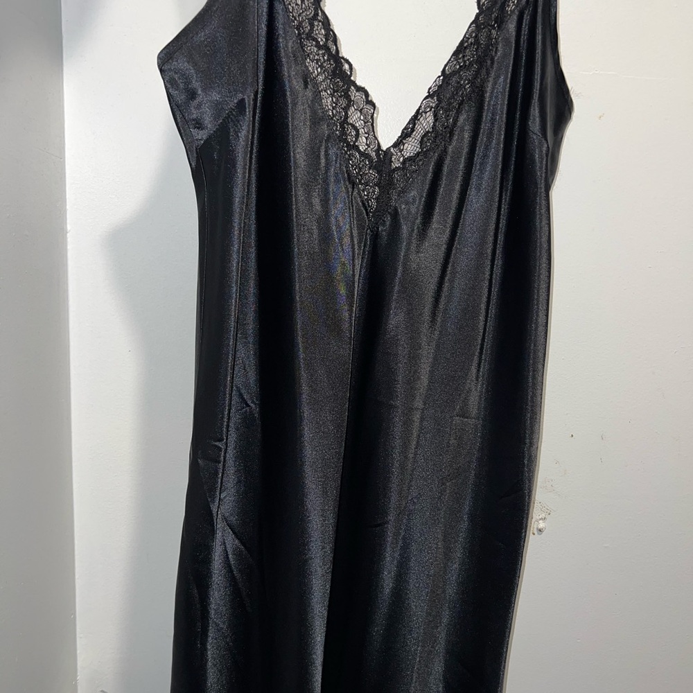 INC International Concepts Black Satin Lace Chemise